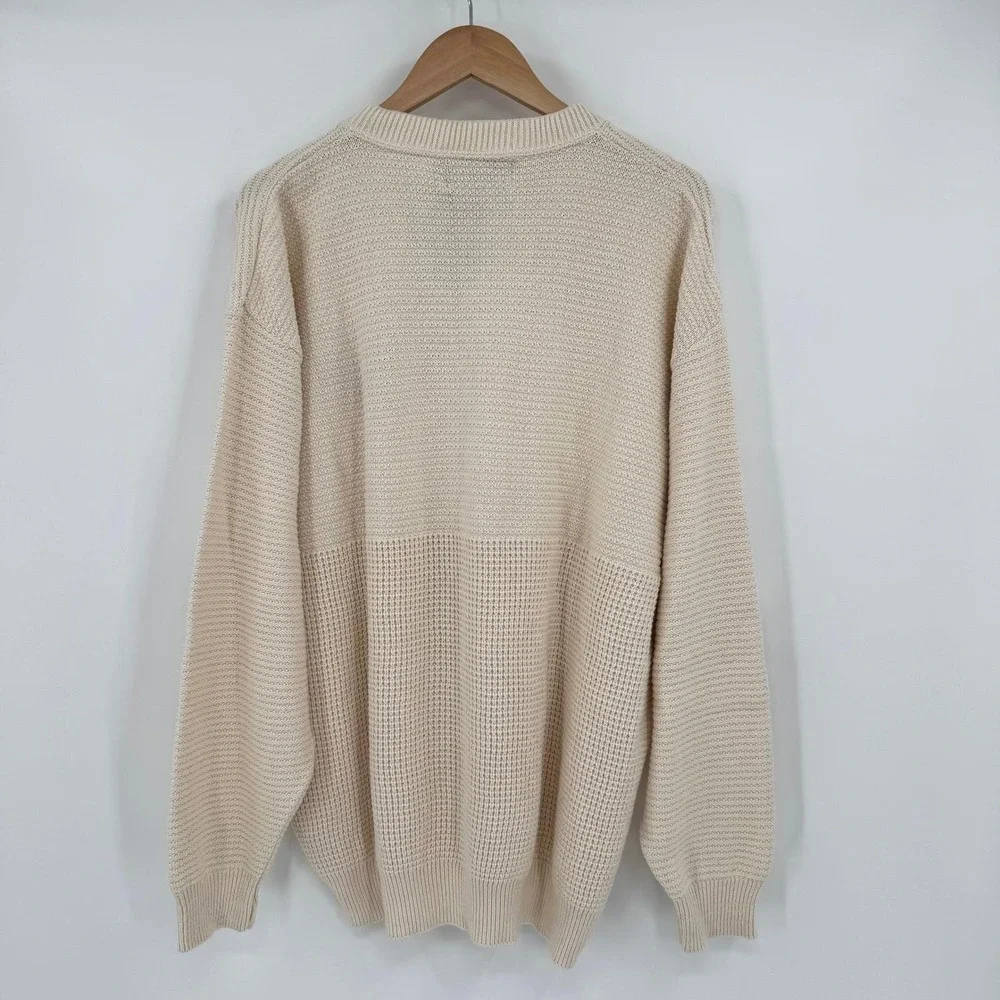 Shenandoah Vtg Cream Textured Henley Sweater Embroidered Buck Deer Cabin XXL Men